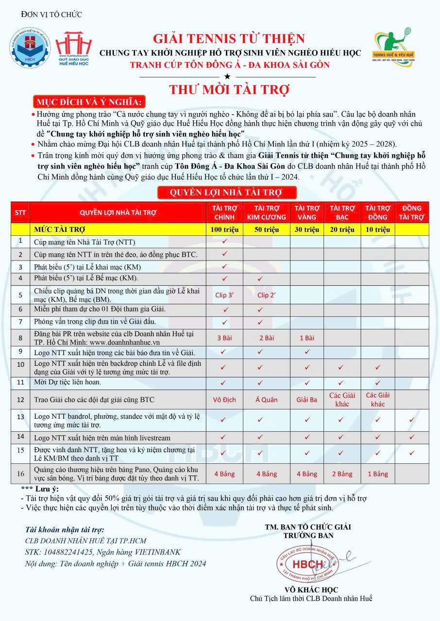 dieu le   giai tennis tu thien chung tay khoi nghiep ho tro sinh vien ngheo hieu hoc lan i   2024 tranh cup ton dong a  ?? he thong phong kham da khoa sai gon